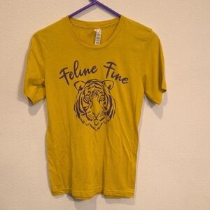Bella Canvas Yellow "Feline Fine" Tiger Graphic Tee XS LSU Tiger Purple